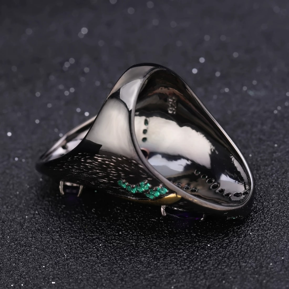 925 Sterling Silver Natural Amethyst & Nano Emerald Ring - 4