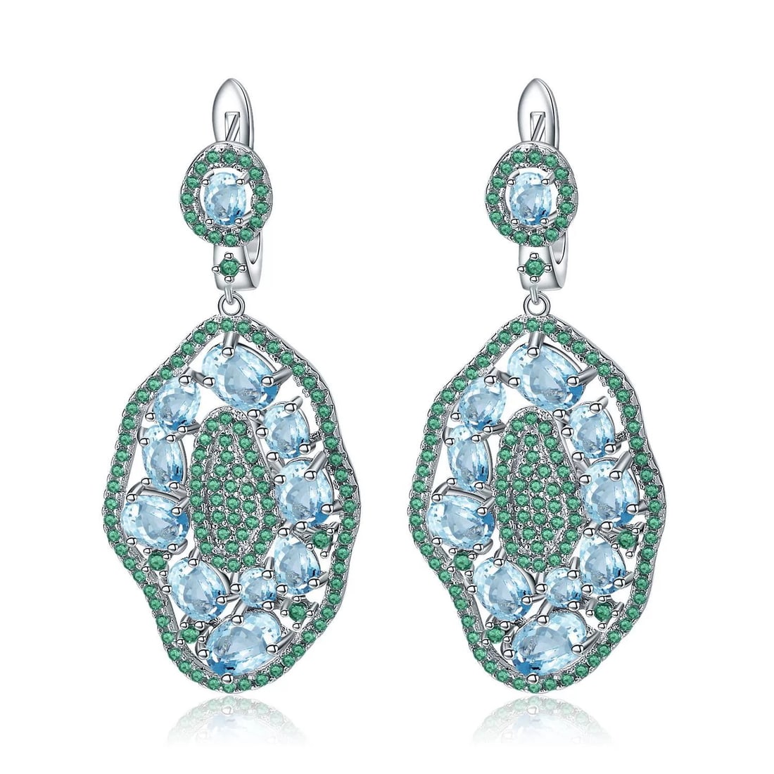 925 Sterling Silver Natural Topaz & Nano Emerald Earrings: Ref:260821048 // gold content:925 sterling silver // main gemstone:topaz // shape:multiple // carat weight:0. 50ct // color:blue // treatment:natural // // adjacent gemstone 2 : nano emerald //