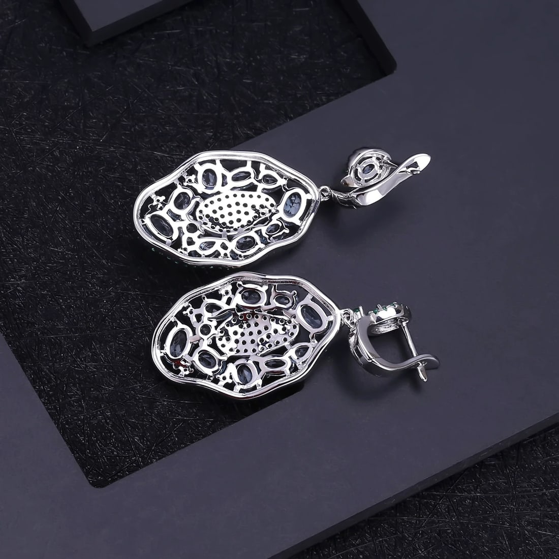 925 Sterling Silver Natural Topaz & Nano Emerald Earrings - 2