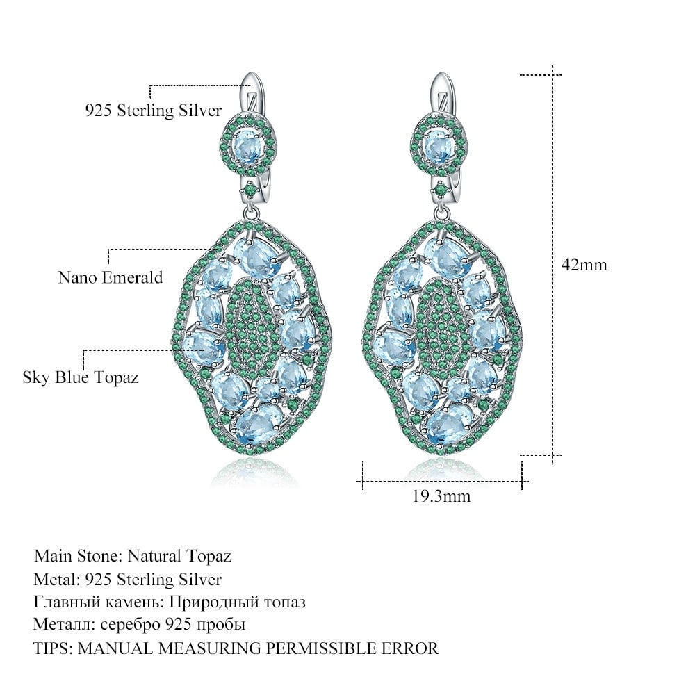 925 Sterling Silver Natural Topaz & Nano Emerald Earrings - 3