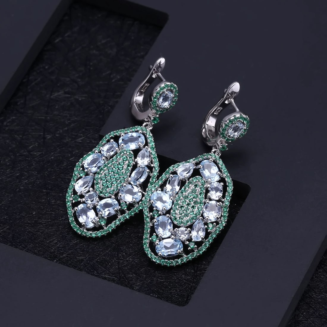 925 Sterling Silver Natural Topaz & Nano Emerald Earrings - 5