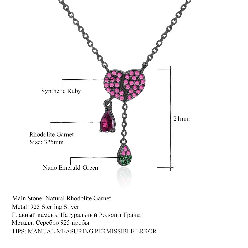 925 Sterling Silver Natural Rhodolite Garnet & Synthetic Ruby & Nano Emerald Necklace - 4