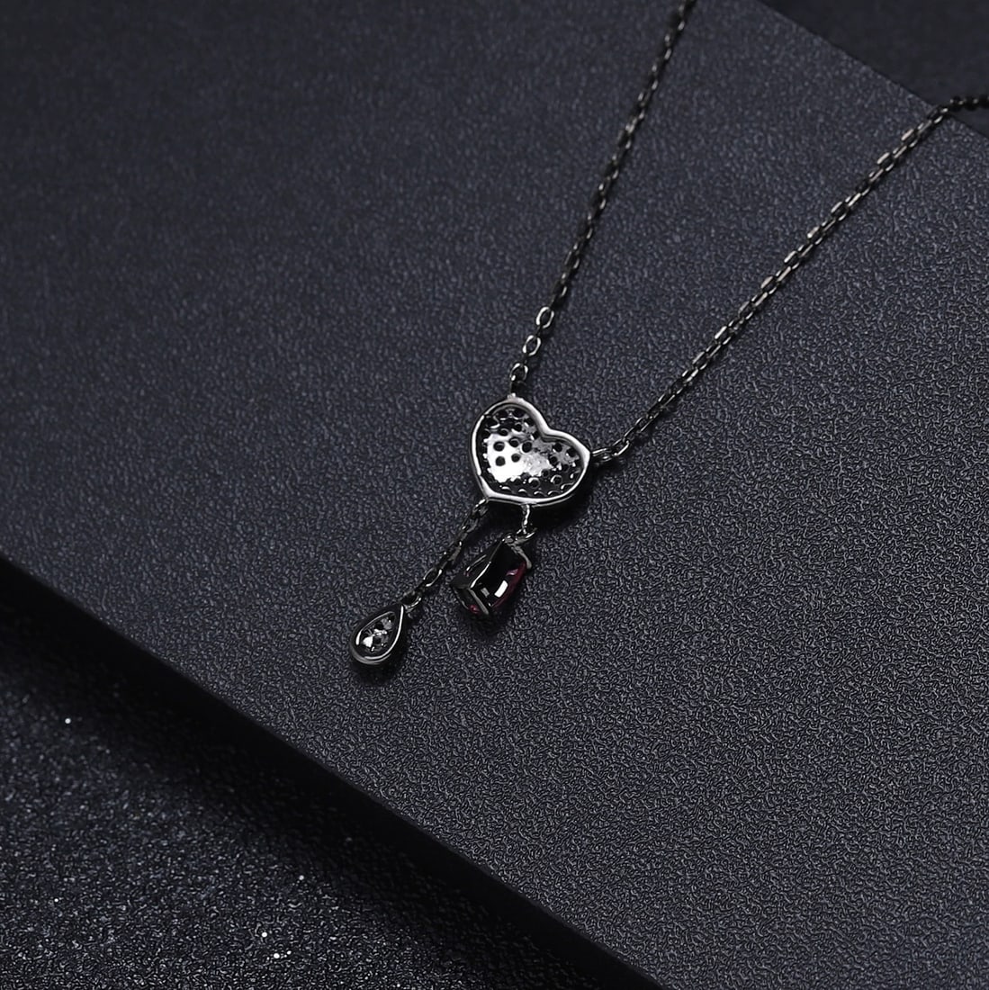 925 Sterling Silver Natural Rhodolite Garnet & Synthetic Ruby & Nano Emerald Necklace - 5
