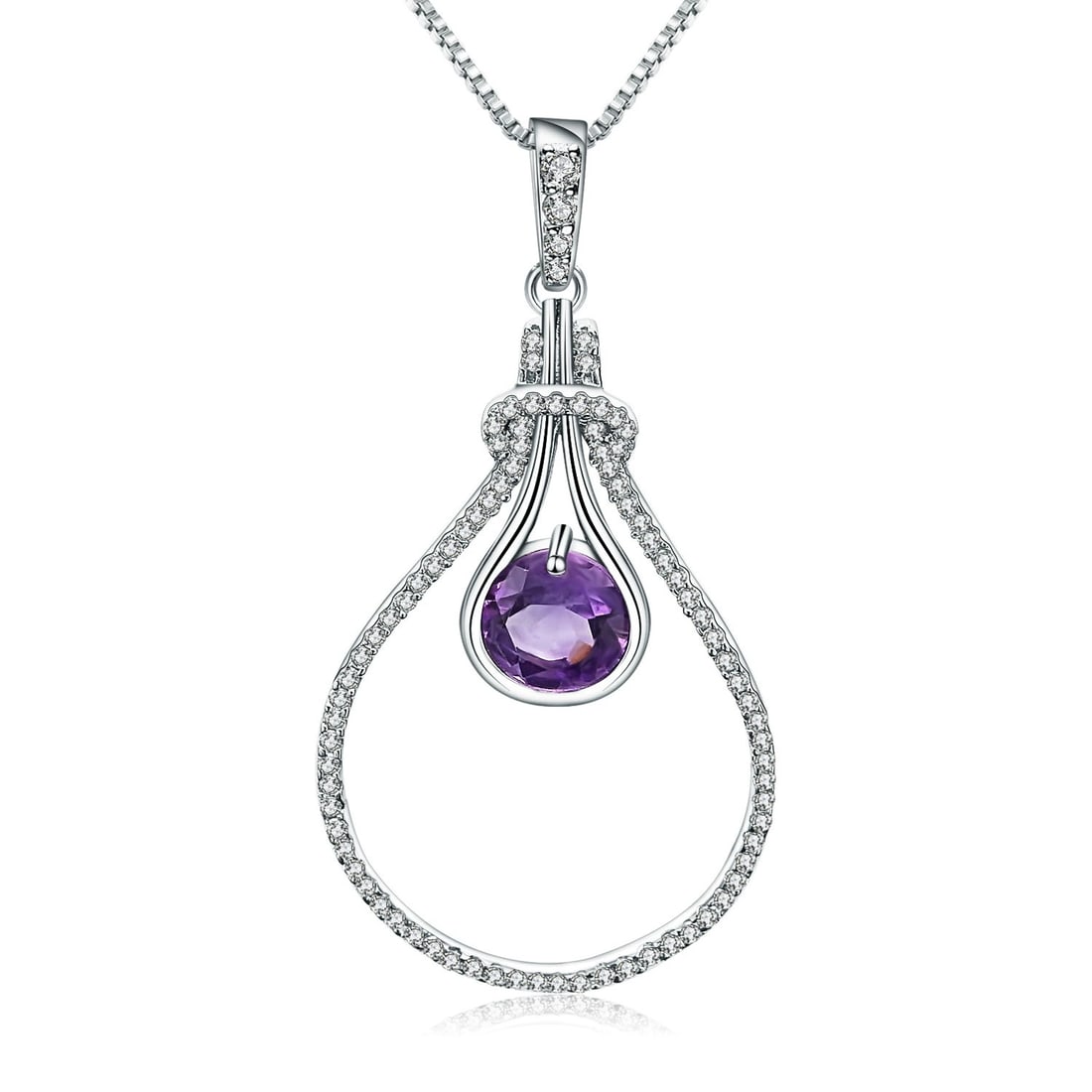 925 Sterling Silver Natural Amethyst & Cubic Zirconia Necklace: Ref:260821053 // gold content:925 sterling silver // main gemstone:amethyst // shape:round // carat weight:0. 50ct // color:purple // treatment:natural // cut grade:g // // adjacent gemstone 2 :