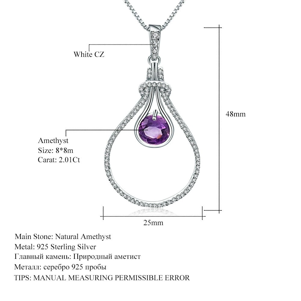925 Sterling Silver Natural Amethyst & Cubic Zirconia Necklace - 2