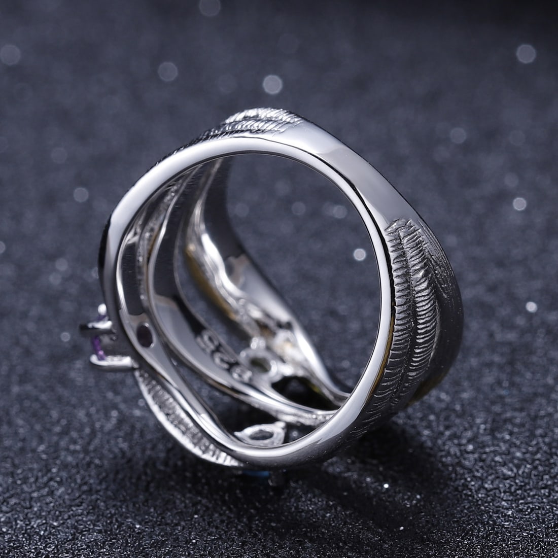 925 Sterling Silver Natural Topaz & Peridot & Amethyst Ring - 6