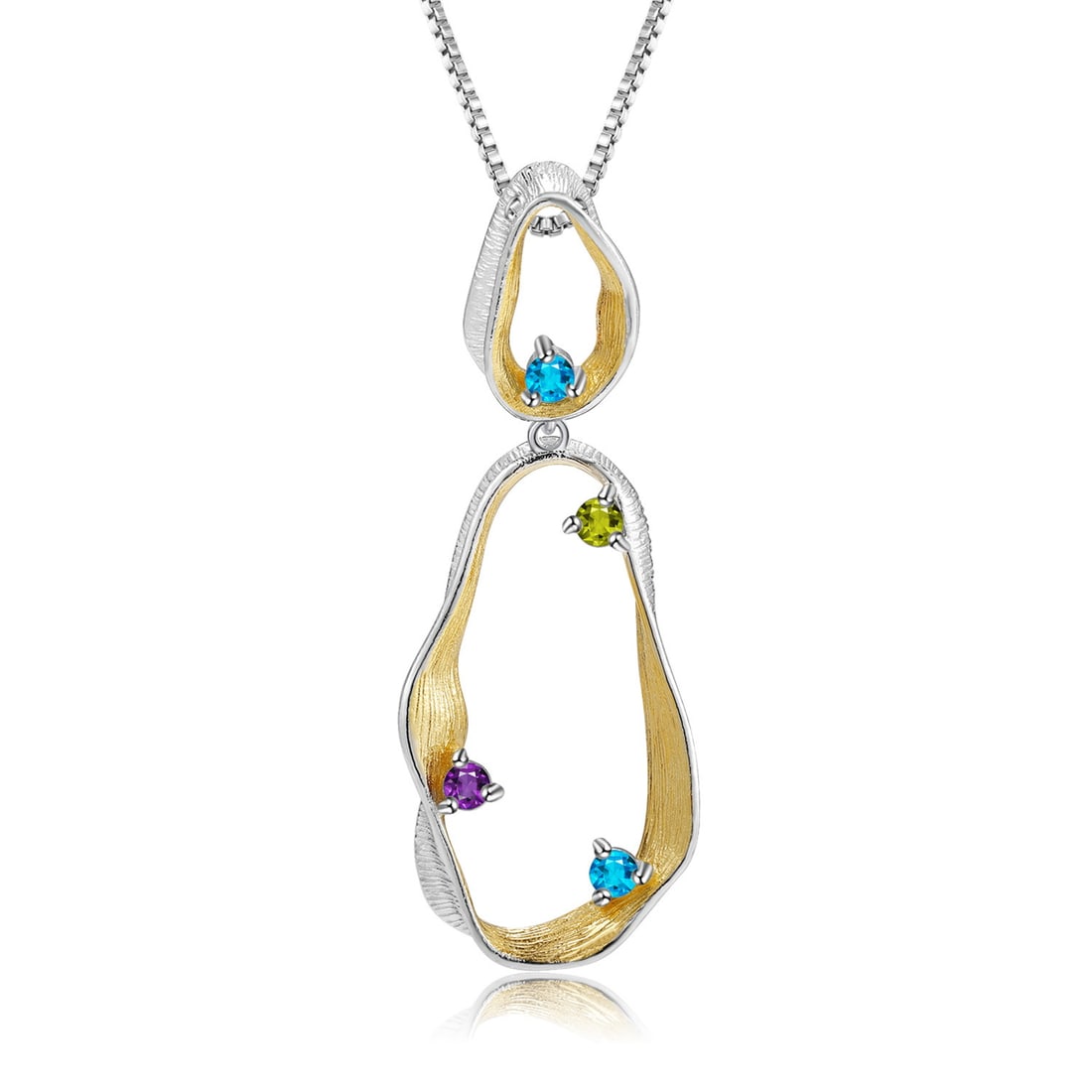 925 Sterling Silver Natural Topaz & Peridot & Amethyst Necklace: Ref:260821059 // gold content:925 sterling silver // main gemstone:topaz // number of stones:2 // shape:round // carat weight:0. 50ct // color:blue // treatment:natural // cut grade:g // // adjacent