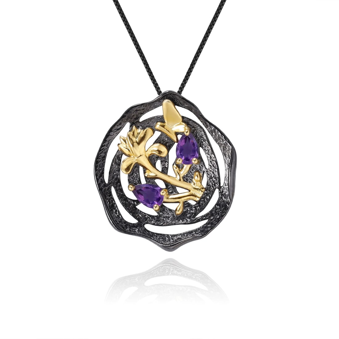 925 Sterling Silver Natural Amethyst Necklace: Ref:260821062 // gold content:925 sterling silver // main gemstone:amethyst // number of stones:2 // shape:pear // carat weight:0. 50ct // color:purple // treatment:natural // Condition: New Low
