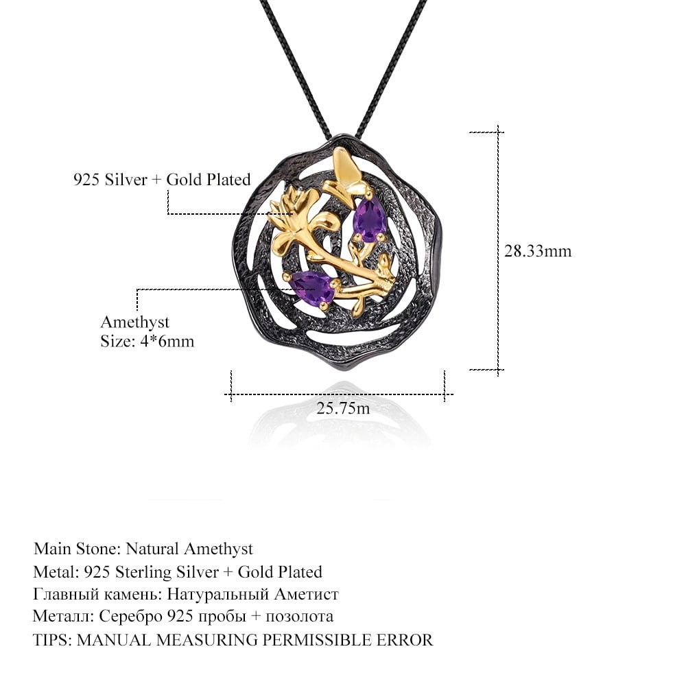 925 Sterling Silver Natural Amethyst Necklace - 4