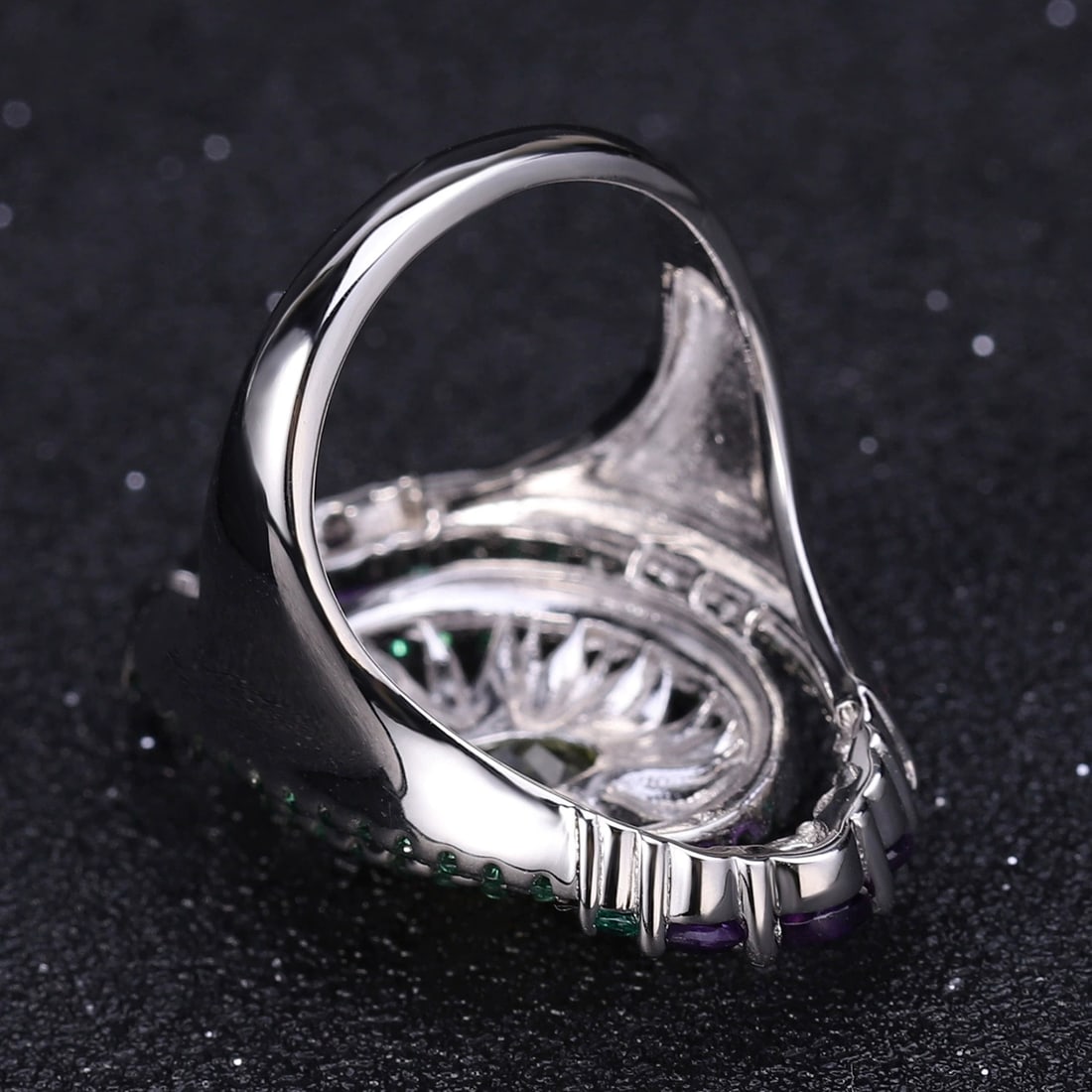 925 Sterling Silver Natural Peridot & Amethyst & Nano Emerald Ring - 5