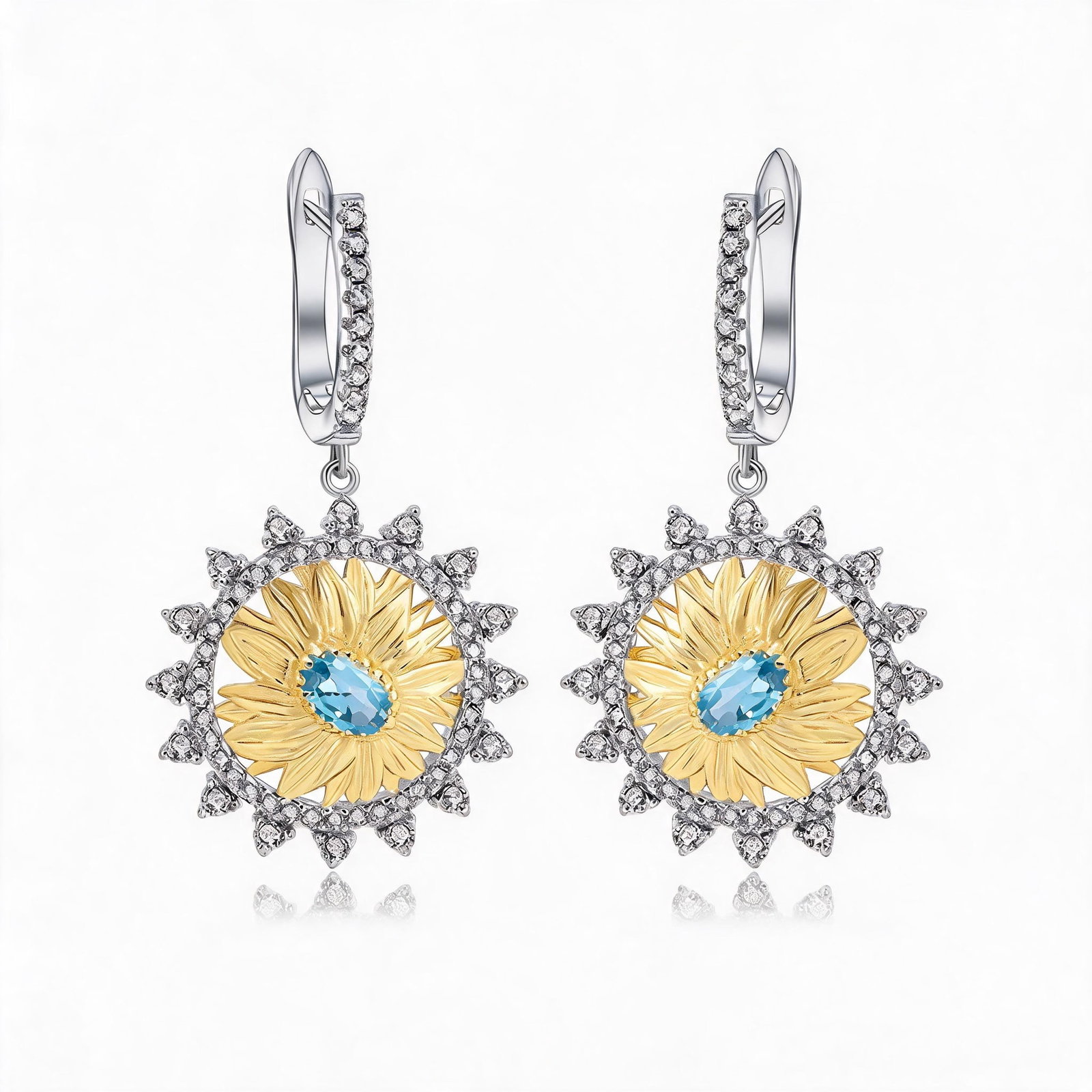 925 Sterling Silver 1.2 Ct Natural Topaz & Cubic Zirconia Earrings: Ref:260821064 // gold content:925 sterling silver // main gemstone:topaz // number of stones:2 // shape:oval // carat weight:1. 2ct // color:blue // treatment:natural // // adjacent gemstone 2 :