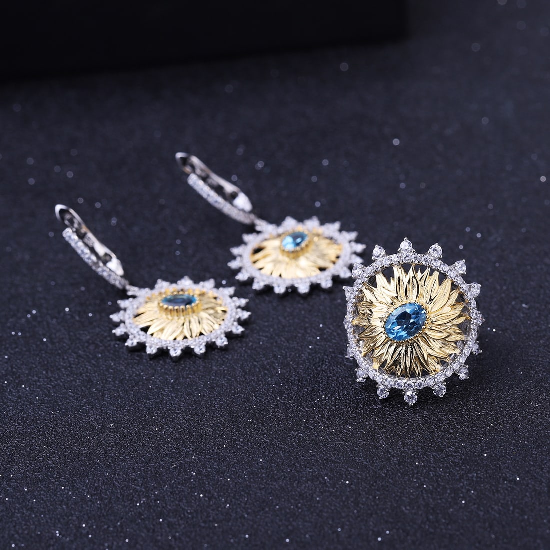 925 Sterling Silver 1.2 Ct Natural Topaz & Cubic Zirconia Earrings - 2