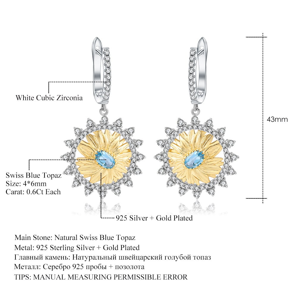 925 Sterling Silver 1.2 Ct Natural Topaz & Cubic Zirconia Earrings - 3