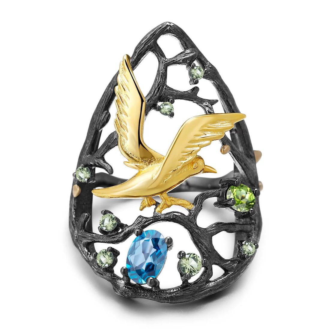 925 Sterling Silver Natural Topaz & Peridot Ring: Ref:260821066 // gold content:925 sterling silver // ring size:7. 25us // // main gemstone:topaz // shape:oval // carat weight:0. 50ct // color:blue // treatment:natural // // adjacent gemstone 2 :