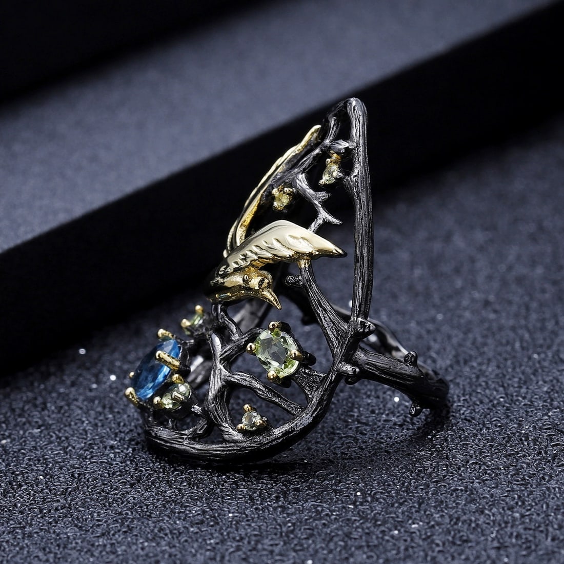 925 Sterling Silver Natural Topaz & Peridot Ring - 4