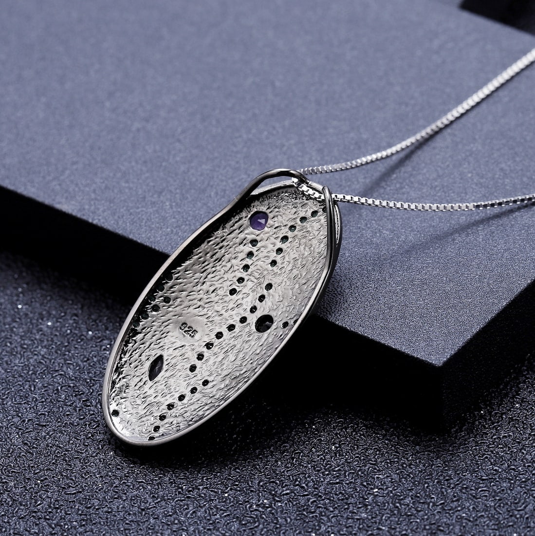 925 Sterling Silver Natural Amethyst & Nano Emerald Necklace - 4