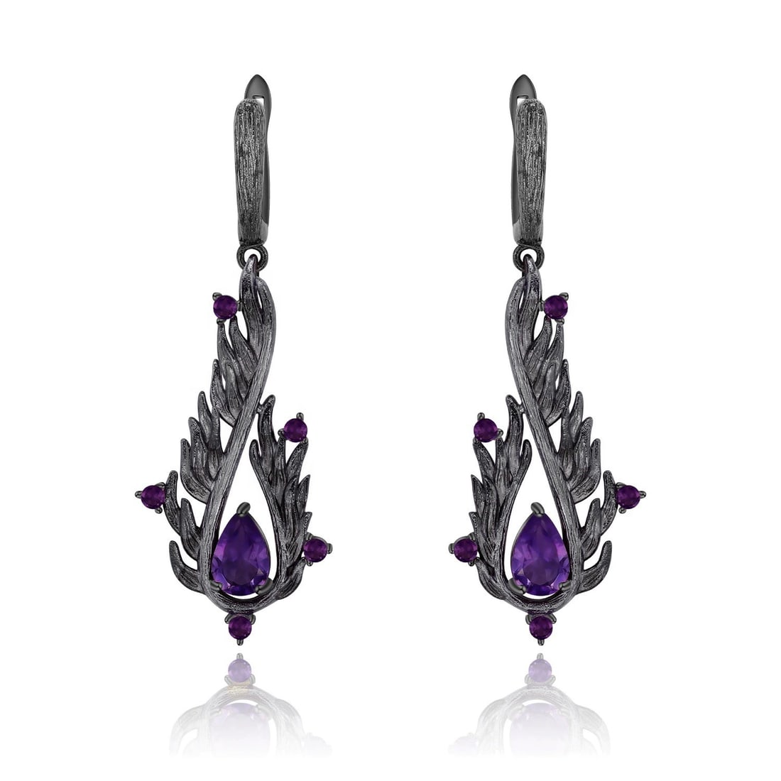 925 Sterling Silver Natural Amethyst & Amethyst Earrings: Ref:260821068 // gold content:925 sterling silver // main gemstone:amethyst // number of stones:2 // shape:pear // carat weight:0. 50ct // color:purple // treatment:natural // // adjacent gemstone 2