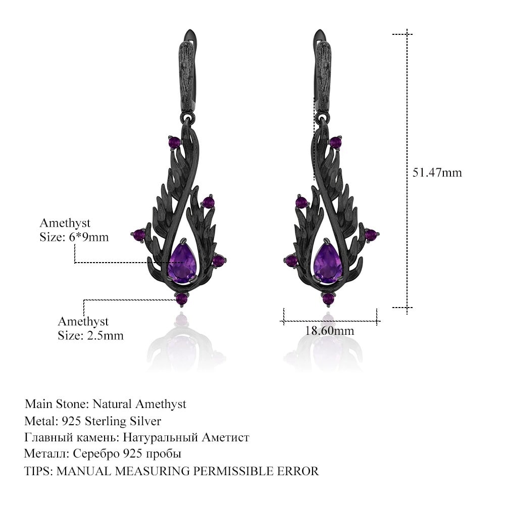 925 Sterling Silver Natural Amethyst & Amethyst Earrings - 3