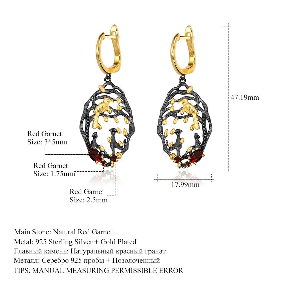 925 Sterling Silver Natural Garnet & Garnet Earrings - 3