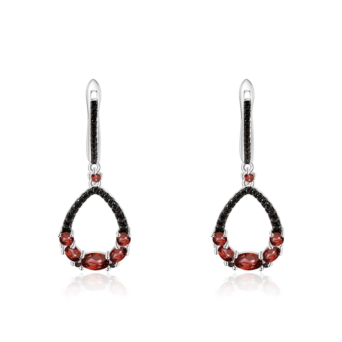925 Sterling Silver Natural Garnet & Garnet & Nano Smoky Earrings - 2