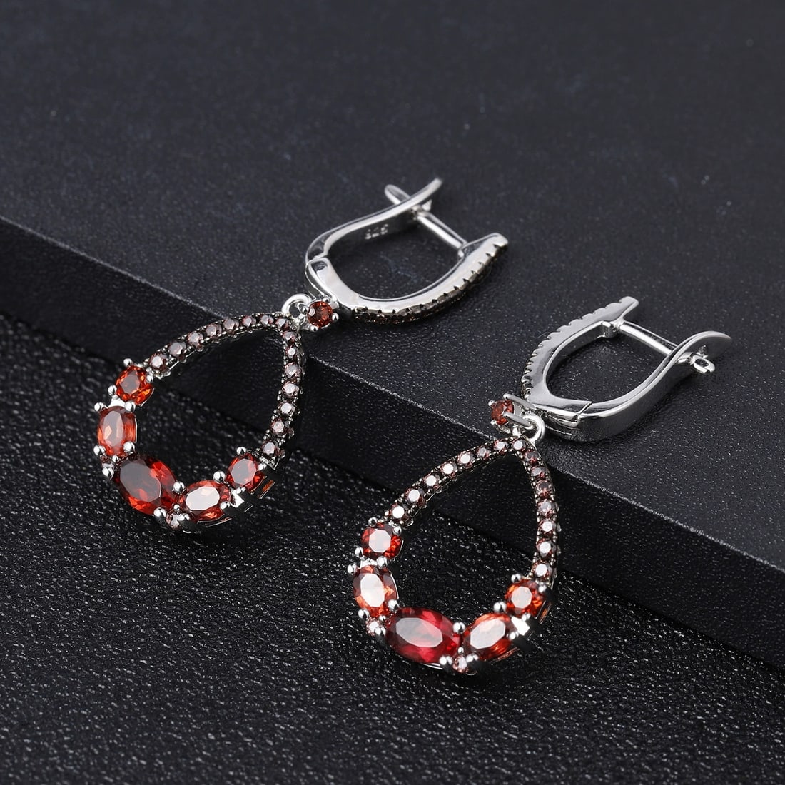925 Sterling Silver Natural Garnet & Garnet & Nano Smoky Earrings - 3