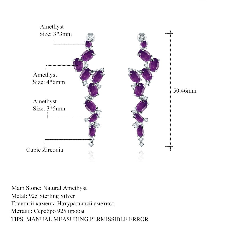 925 Sterling Silver Natural Amethyst & Cubic Zirconia Earrings - 3