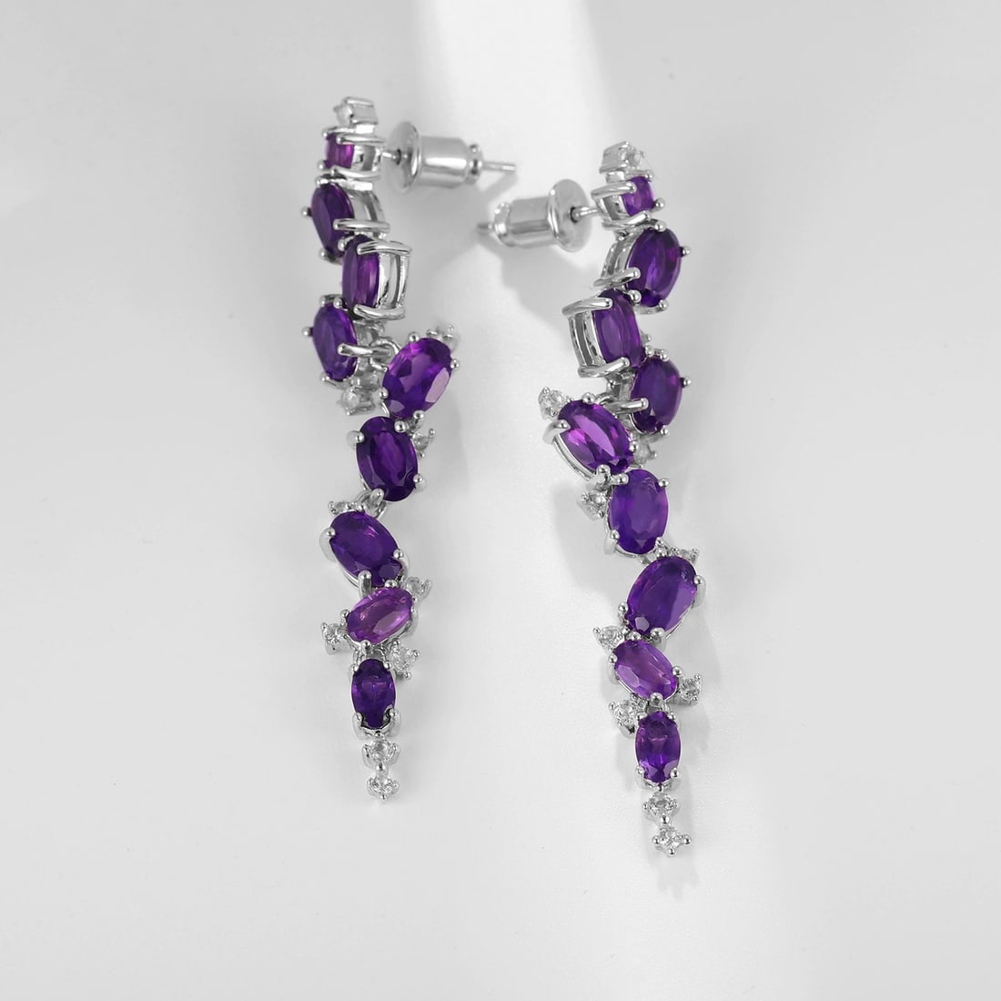 925 Sterling Silver Natural Amethyst & Cubic Zirconia Earrings - 4