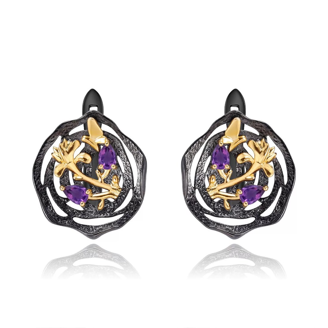 925 Sterling Silver Natural Amethyst Earrings - 2