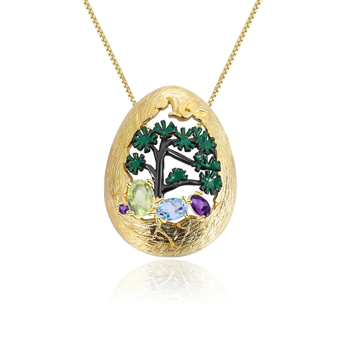 925 Sterling Silver Natural Peridot & Topaz & Amethyst Necklace - 2