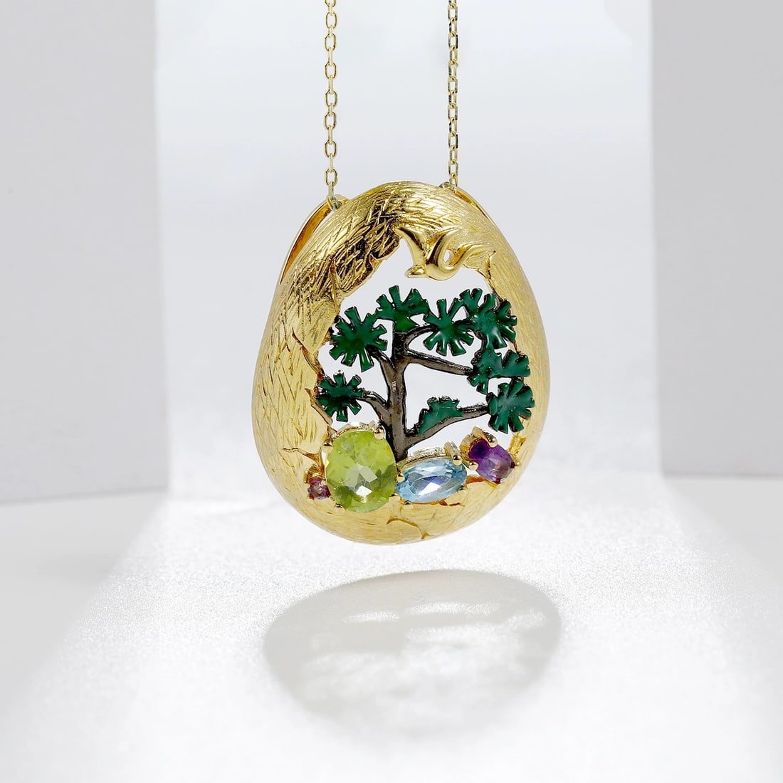 925 Sterling Silver Natural Peridot & Topaz & Amethyst Necklace - 3