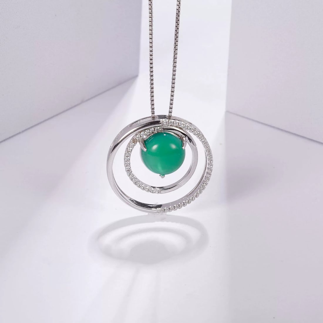925 Sterling Silver Natural Agate & Cubic Zirconia Necklace - 3
