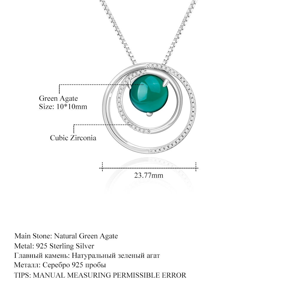 925 Sterling Silver Natural Agate & Cubic Zirconia Necklace - 5