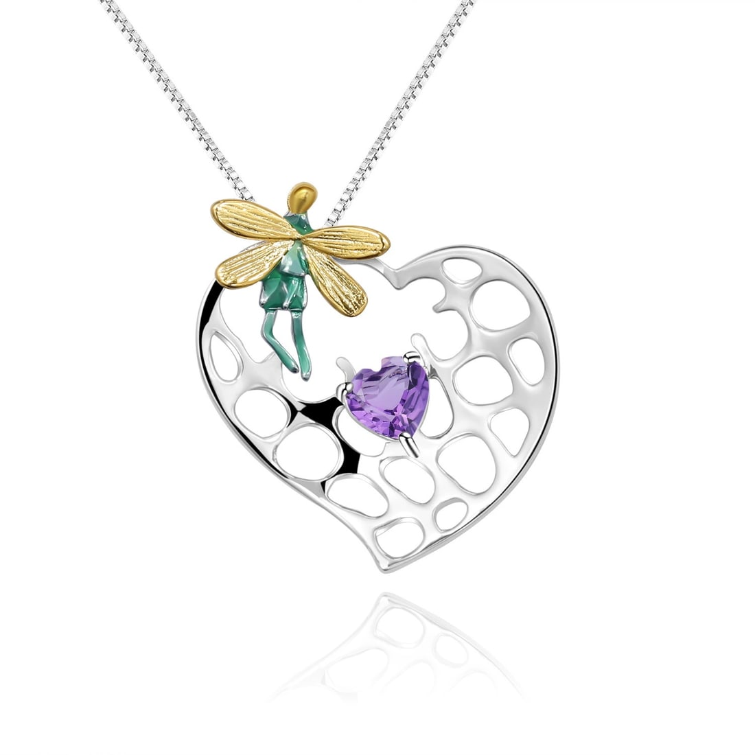 925 Sterling Silver Natural Amethyst Necklace: Ref:260821079 // gold content:925 sterling silver // main gemstone:amethyst // shape:heart // carat weight:0. 50ct // color:purple // treatment:natural // Condition: New Low Estimate: 340.00 High Esti