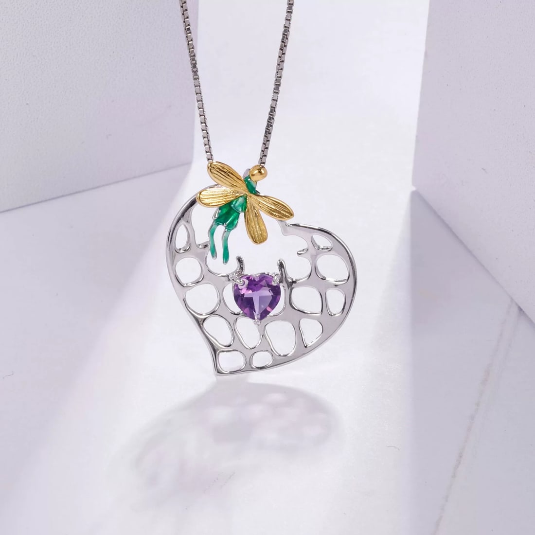 925 Sterling Silver Natural Amethyst Necklace - 5