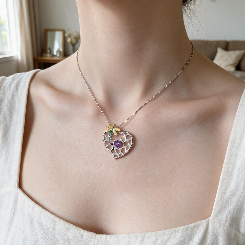 925 Sterling Silver Natural Amethyst Necklace - 6