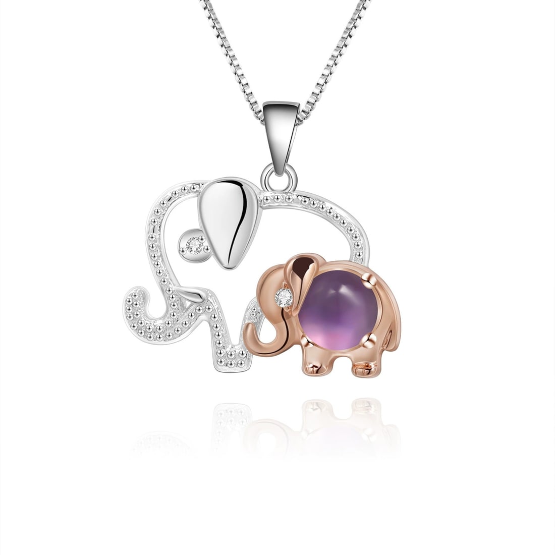 925 Sterling Silver Natural Amethyst & Cubic Zirconia Necklace: Ref:260821081 // gold content:925 sterling silver // main gemstone:amethyst // shape:round // carat weight:0. 50ct // color:purple // treatment:natural // cut grade:g // // adjacent gemstone 2 : cubic