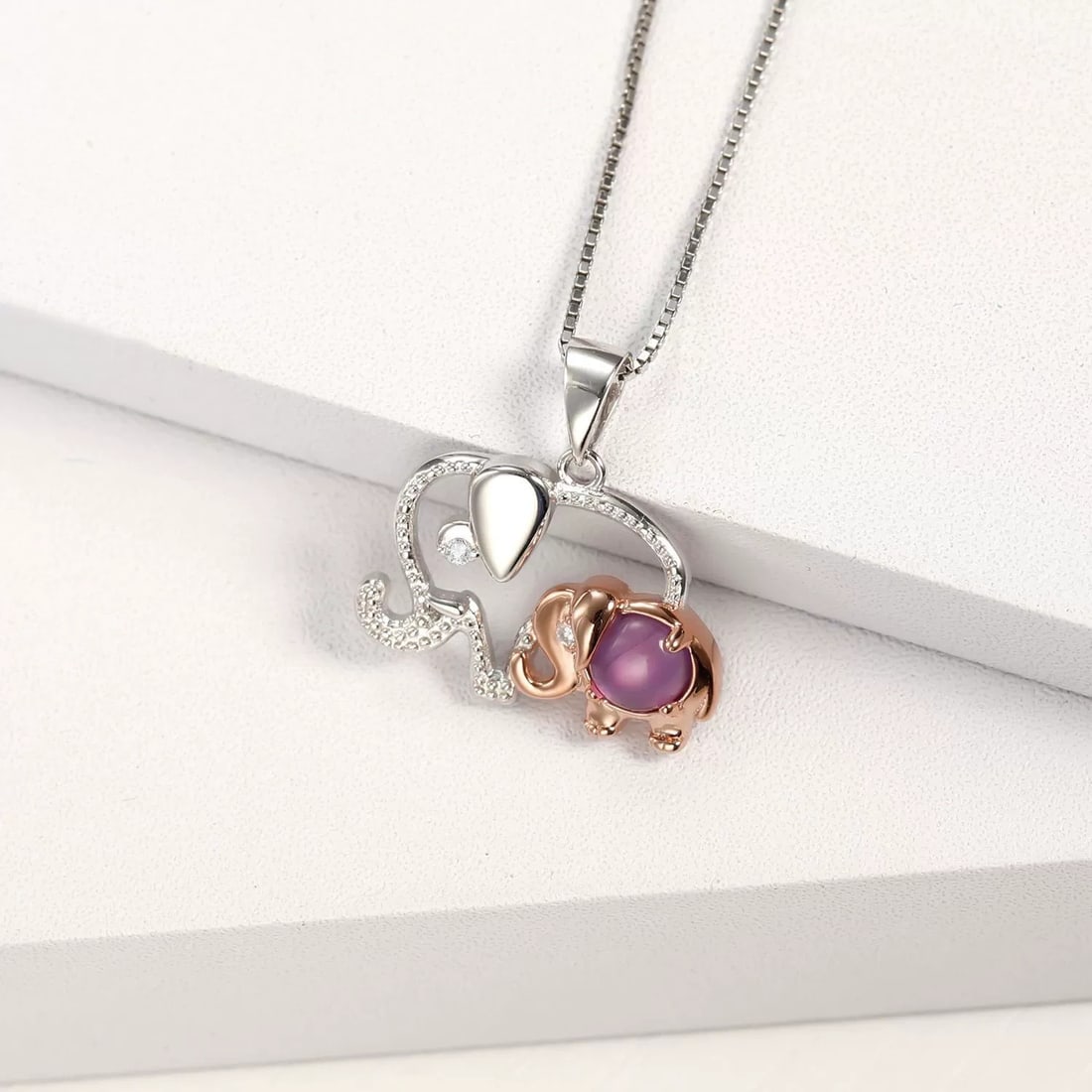 925 Sterling Silver Natural Amethyst & Cubic Zirconia Necklace - 4