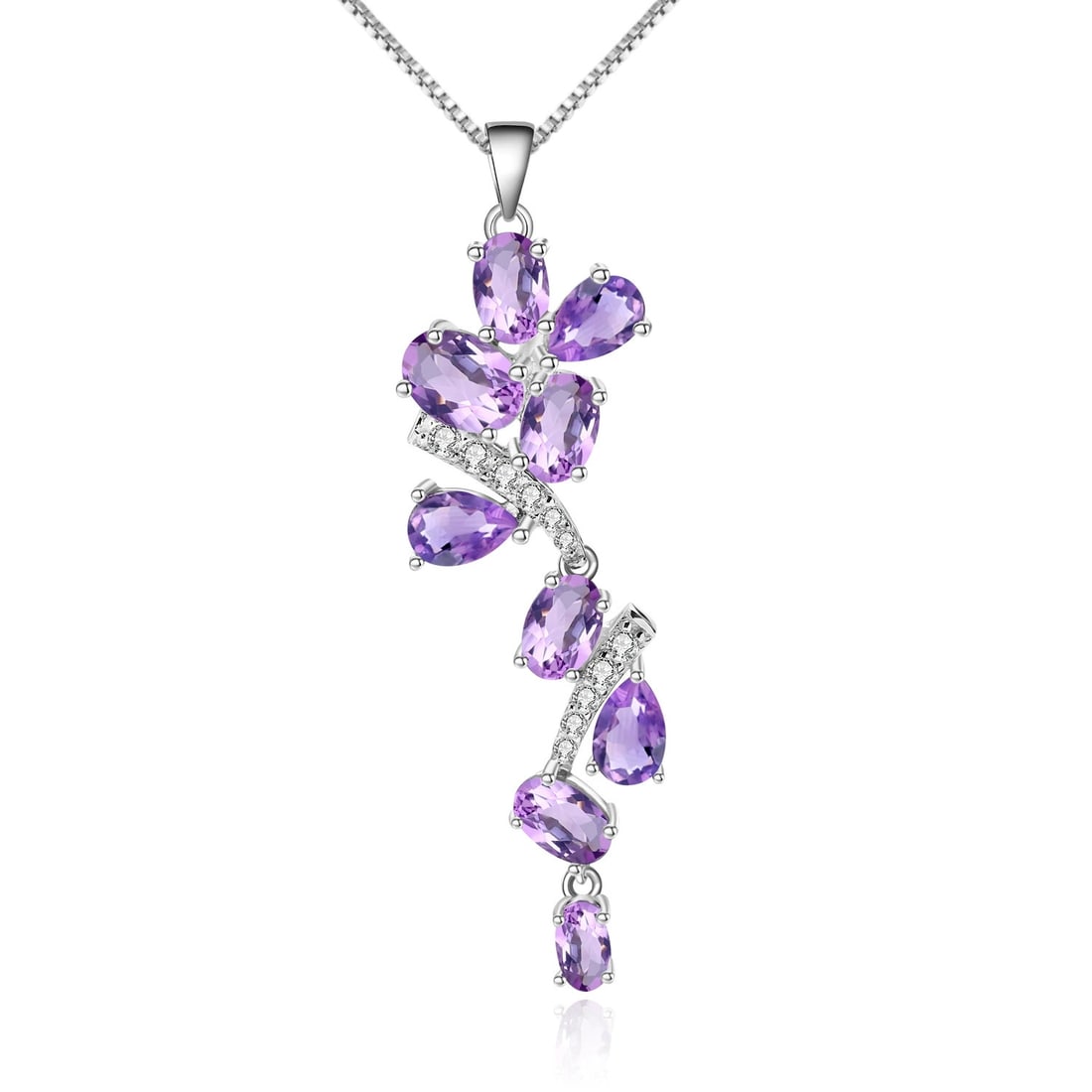 925 Sterling Silver Natural Amethyst & Cubic Zirconia Necklace - 2