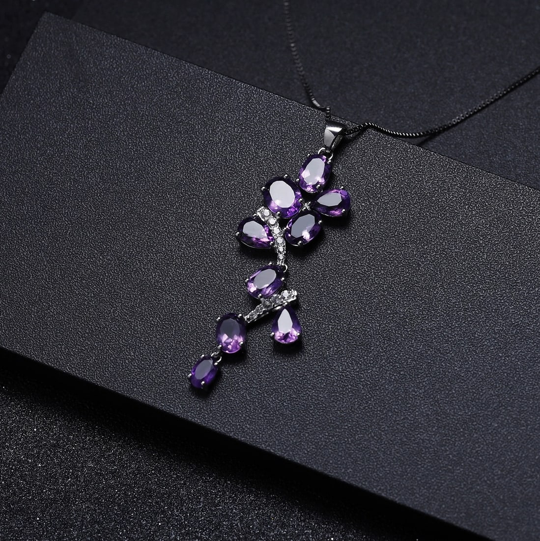 925 Sterling Silver Natural Amethyst & Cubic Zirconia Necklace - 3