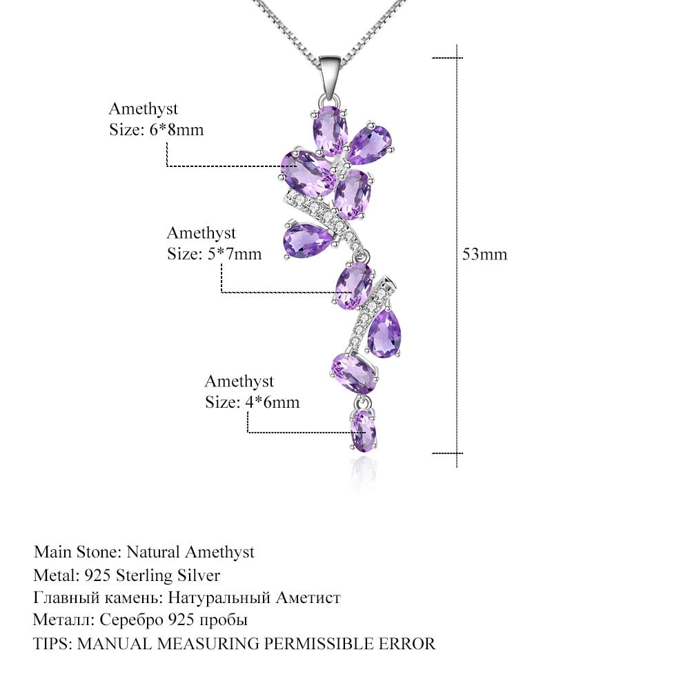 925 Sterling Silver Natural Amethyst & Cubic Zirconia Necklace - 4