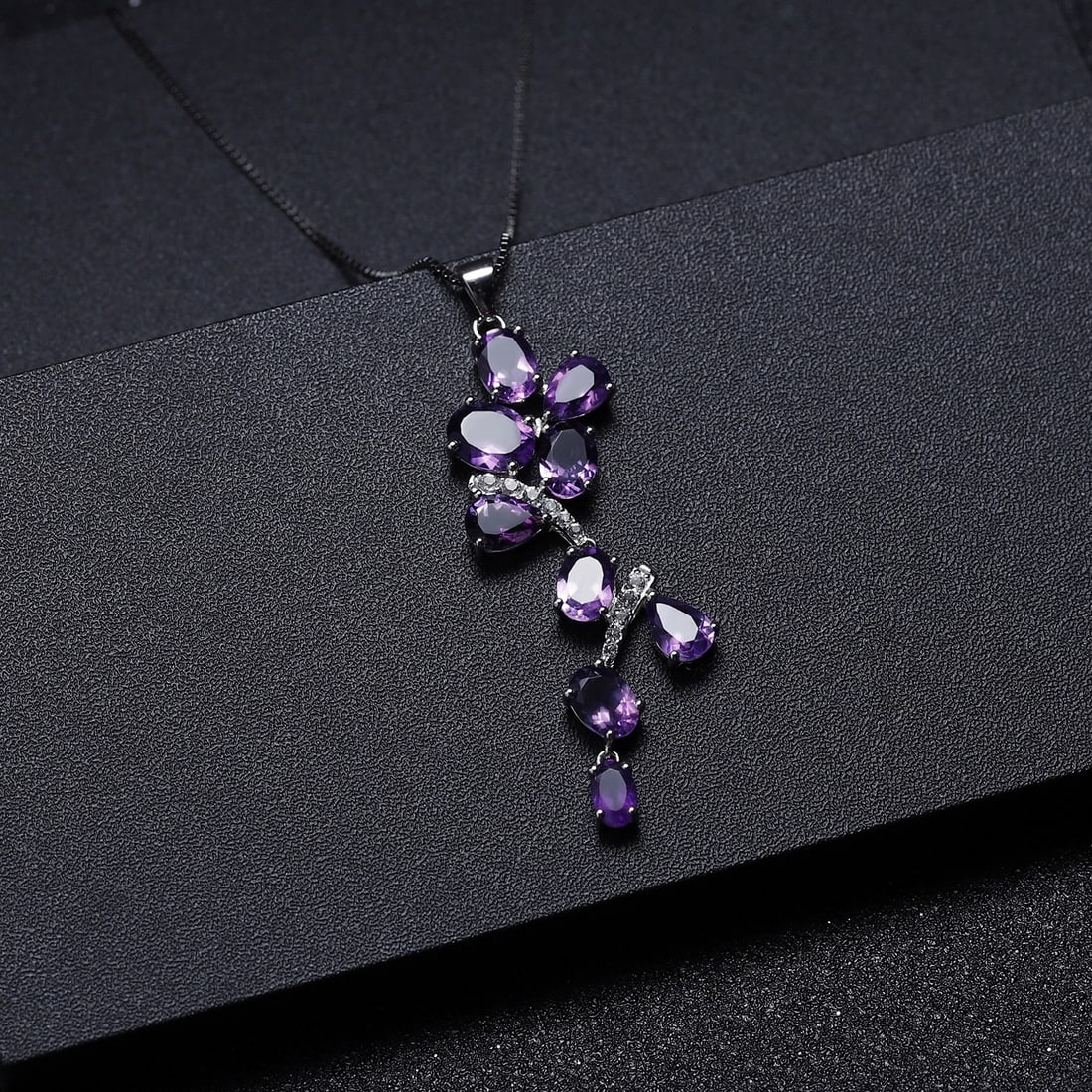 925 Sterling Silver Natural Amethyst & Cubic Zirconia Necklace - 5