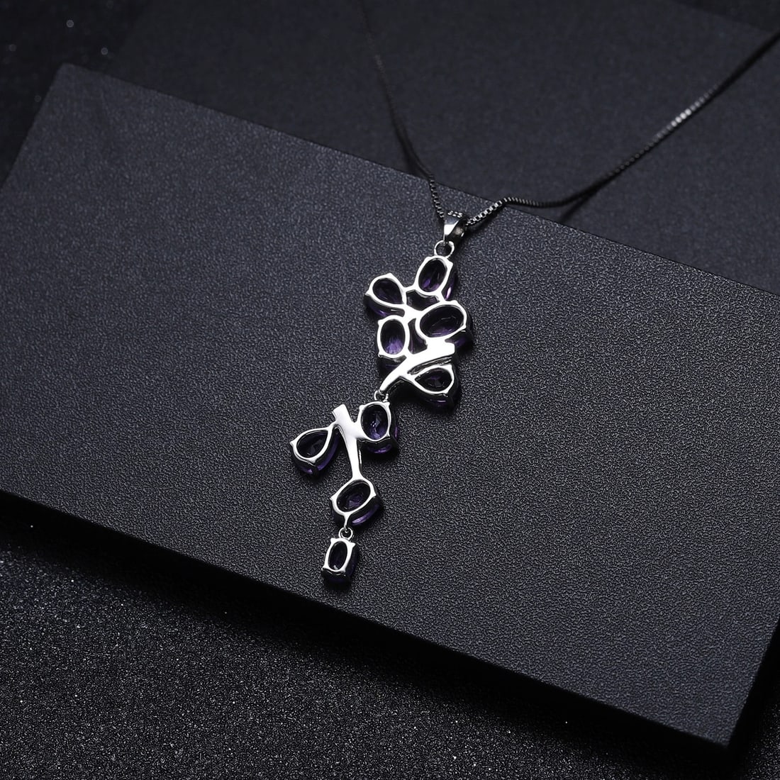 925 Sterling Silver Natural Amethyst & Cubic Zirconia Necklace - 6