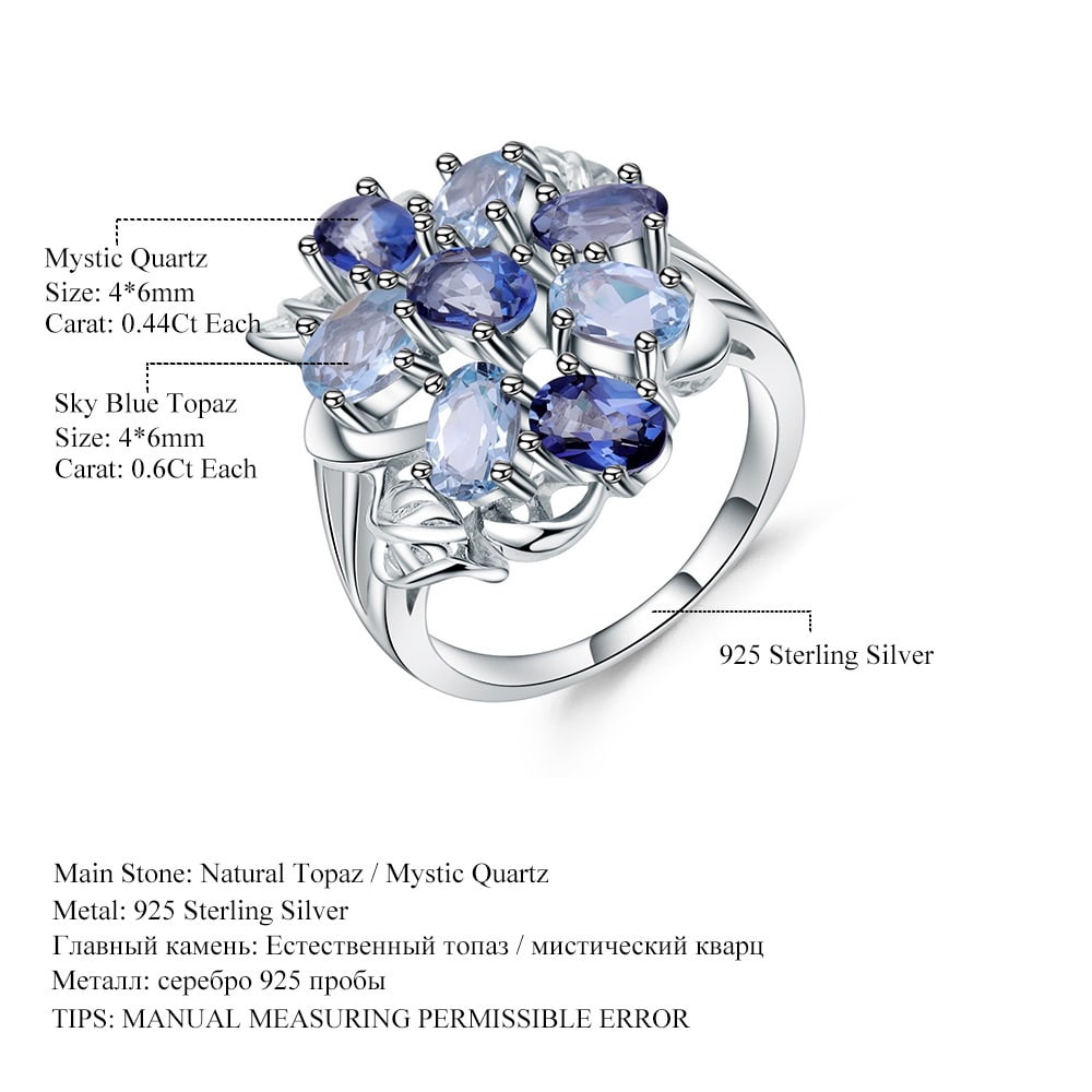 925 Sterling Silver Natural Topaz & Mystic Quartz Ring - 2