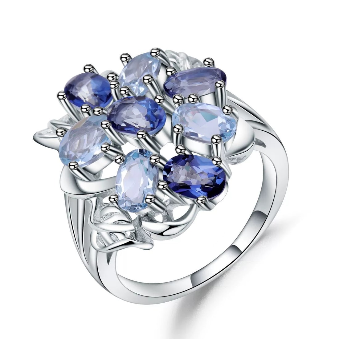 925 Sterling Silver Natural Topaz & Mystic Quartz Ring - 3