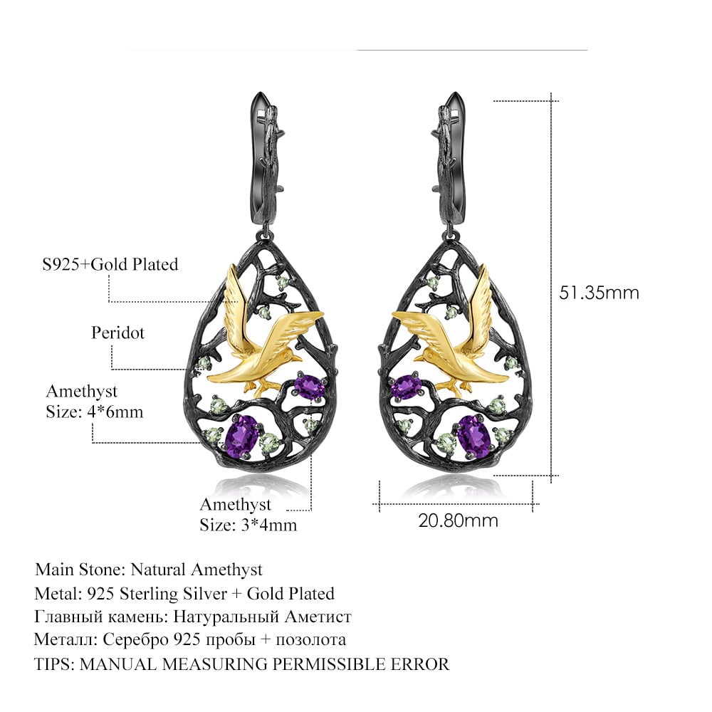 925 Sterling Silver Natural Amethyst & Peridot Earrings - 3