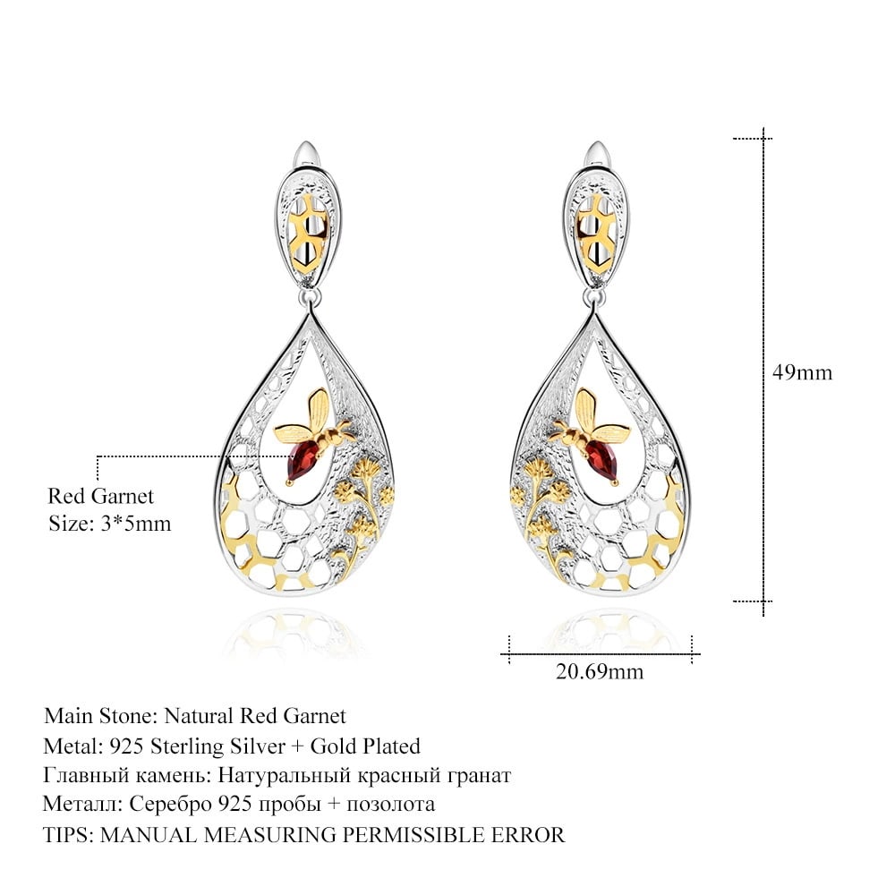 925 Sterling Silver Natural Garnet Earrings - 5
