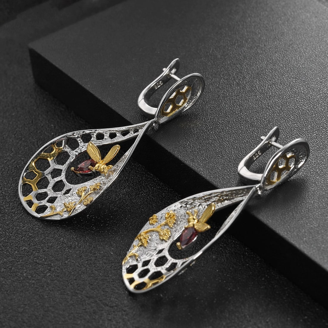 925 Sterling Silver Natural Garnet Earrings - 6