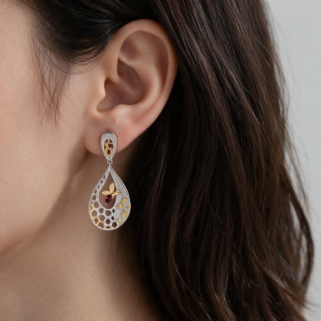 925 Sterling Silver Natural Garnet Earrings - 8
