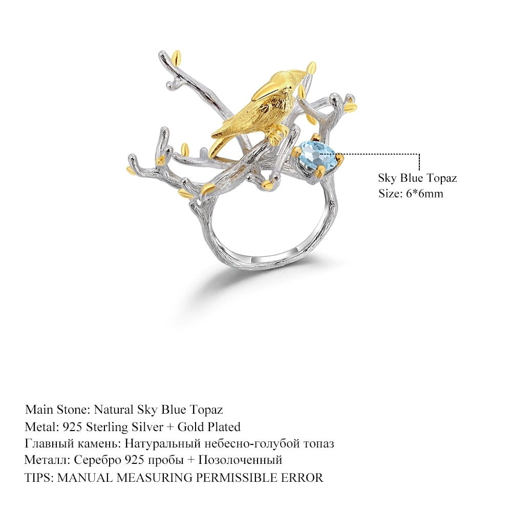 925 Sterling Silver Natural Topaz Ring - 3
