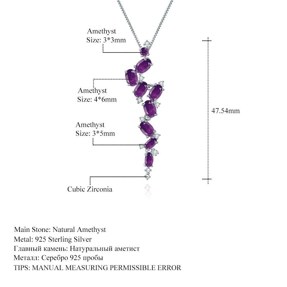 925 Sterling Silver Natural Amethyst Necklace: Ref:260821096 // gold content:925 sterling silver // main gemstone:amethyst // number of stones:2 // shape:pear // carat weight:0. 50ct // color:purple // treatment:natural // Condition: New Low